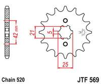 JT ZĘBATKA PRZEDNIA 569 11 YAMAHA YFM 125 GRIZZLY '04-'12, YZ 250 '77-'98, KAWASAKI KX 250 '87-'98 (56911JT) (ŁAŃC. 520)