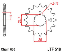 JT ZĘBATKA PRZEDNIA 518 16 KAWASAKI Z 650 /750 '79-'83 (51816JT) (ŁAŃC. 630) (+1)