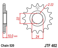 JT ZĘBATKA PRZEDNIA 402 16 Z GUMĄ BMW F 650 '94-'15, APRILIA PEGASO 650 '98-'04 (JTF402.16RB)* (ŁAŃC. 520)