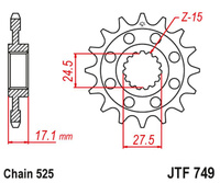 JT ZĘBATKA PRZEDNIA 2249 16 Z GUMĄ DUCATI PANIGALE 1199/1299 '12-'16 (224916JT) (ŁAŃC.525)
