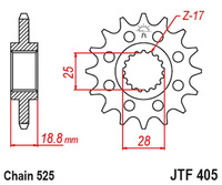 JT ZĘBATKA PRZEDNIA 2078M 20 Z GUMĄ BMW F 800R '09-'20 (2078M20JT) (ŁAŃC. 525)