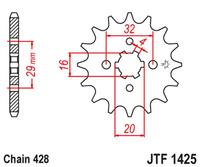 JT ZĘBATKA PRZEDNIA 425 13 SUZUKI GSXR 125 17-19, RG 80 86-87, GSX 125S 17-19 (42513JT) (ŁAŃC. 428)