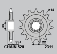GROSSKOPF ZĘBATKA PRZEDNIA 2311 13 SHERCO 250 SE/SE-R '14-'16, 250SE-F '13-'14, 300 SE/SE-R '13-'17, 450 SE F-R '15-21, 500 SE F-R '21 (ŁAŃC. 520) (WIELOKILIN 14 Z.)