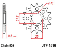 JT ZĘBATKA PRZEDNIA 2179 16 KAWASAKI ZX 10R 04-18 (217916JT) (PRZEJŚCIE NA ŁAŃCUCH 520)
