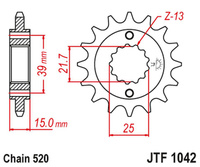 JT ZĘBATKA PRZEDNIA 2128 15 KYMCO 250 MXU/KXR/KXU '02-15' 300 MAXXER '05-16' (212815JT) (ŁAŃC. 520)