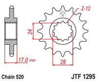 JT ZĘBATKA PRZEDNIA 295M 14 HONDA CBR 600 F2/F3 '91-98' (295M14JT) (ŁAŃC. 520) KONWERSJA