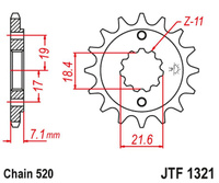 JT ZĘBATKA PRZEDNIA 2067 12 HONDA CBF 250, XR 250R (206712JT) (MOŻNA STOSOWAĆ JAKO 2506 12 ORAZ 2261 12) (ŁAŃC. 520)