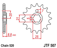 JT ZĘBATKA PRZEDNIA 507 15 KAWASAKI KX 250 '79-86' KX 500 '83-86' KLT200/250 '80-85' HUSQVARNA CR/WR 250/360 '90-98' (50715JT) (ŁAŃC. 520)
