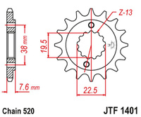 JT ZĘBATKA PRZEDNIA 2116 16 SUZUKI LTR 450 '06-'12, LTZ 400 '03-'13, RMX 450 '10-'13, KAWASAKI KFX 400, HYOSUNG TE 450 (211616JT) (ŁAŃC. 520)