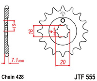 JT ZĘBATKA PRZEDNIA 555 13 YAMAHA DT 80 LC1/LC2 '83-'95, TZR 80 '92-'95 (55513JT) (ŁAŃC. 428)