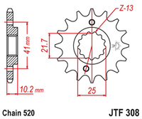 JT ZĘBATKA PRZEDNIA 345 16 HONDA NX 650, FX 650, YAMAHA XT 660, FMX (34516JT) (ŁAŃC. 520) (+1)