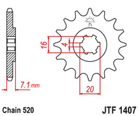 JT ZĘBATKA PRZEDNIA 422 10 KAWASAKI KSF/KXF 80 '03-06', SUZUKI LT 80 '89-06' (42210JT) (ŁAŃC. 520)