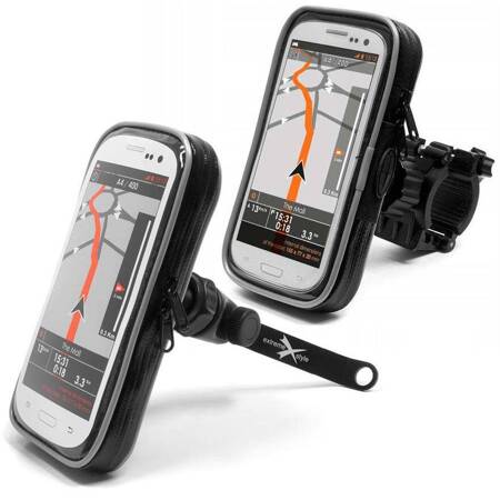 BIKETEC KOMPLET ETUI WODOODPORNYCH Z UCHWYTEM NA KIEROWNICĘ EXTREME® OBROTOWE 360 + POD LUSTERKO NA TELEFON / SMARTFON / NAWIGACJĘ MOTO/ROWER TYP:155+140