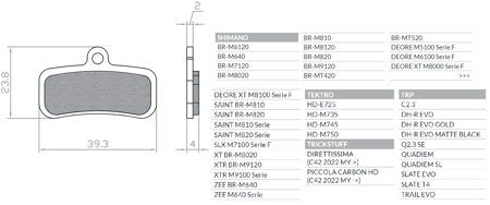 BRENTA BIKE KLOCKI HAMULCOWE ROWEROWE E-BIKE MTB / SZOSA / ELEKTRYK PASUJE DO SHIMANO XTR BR-M9120, XT BR-M8020,BR-M8120, SAINT BR-M820, SAINT BR-M810, ZEE BR-M640, BR-MT520, TEKTRO HD-M750, HD-M745, HD-M735, HD-E725