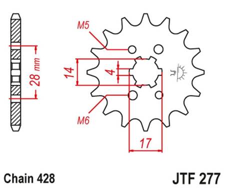 JT ZĘBATKA PRZEDNIA 2118 13 HONDA TRX 90 '93-19', CRF 125 '14-21', DERBI SENDA/MULHACEN/TERRA '07-14' (211813JT) (ŁAŃC. 428)