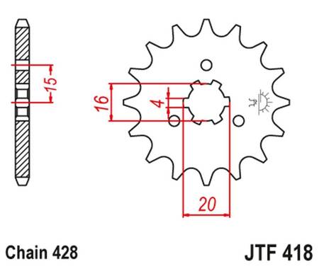 JT ZĘBATKA PRZEDNIA 416 14 KAWASAKI KX 125 '77-79', KC/KE/KH/KS/KE/KM 90/100/125/175 '77-98' (41614JT) (ŁAŃC. 428)