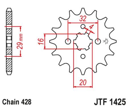 JT ZĘBATKA PRZEDNIA 425 13 SUZUKI GSXR 125 17-19, RG 80 86-87, GSX 125S 17-19 (42513JT) (ŁAŃC. 428)