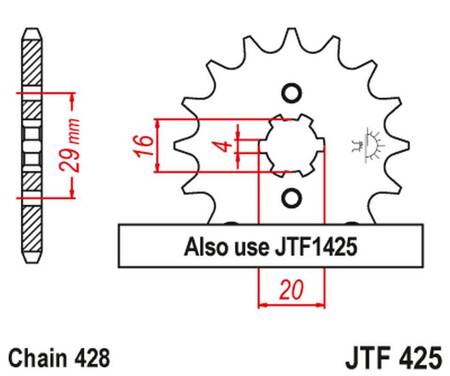 JT ZĘBATKA PRZEDNIA 425 16 SUZUKI TS 125R '90-'96, RV 125 '07-'15 (42516JT) (ŁAŃC. 428)