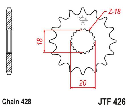 JT ZĘBATKA PRZEDNIA 426 12 SUZUKI GN 125 '92-'00, GS 125 '79-'00 (42612JT) (ŁAŃC. 428) NA ZAMÓWIENIE