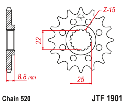 JT ZĘBATKA PRZEDNIA Z GUMĄ 1248 13 KTM SX/EXC '91-'22, BETA, GASGAS, HUSQVARNA (124813RB) (ŁAŃC. 520) - ZAMÓWIĆ