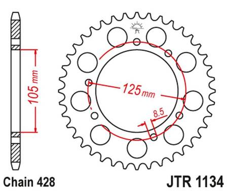 JT ZĘBATKA TYLNA 4413 50 YAMAHA XT 125X/SM '05-'09 (441350JT) (ŁAŃC. 428) - ZASTĘPUJE JTR1134.50ZBK