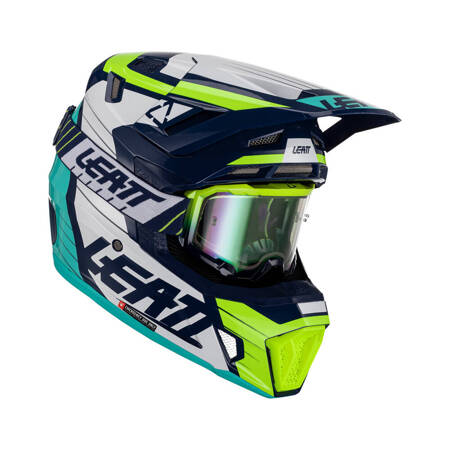 LEATT (2023) KASK MOTO 7.5 V23 (+ GOGLE VELOCITY 4.5 IRIZ GRATIS) HELMET KIT BLUE KOLOR GRANATOWY/ŻÓŁTY FLUO/NIEBIESKI ROZMIAR L (59-60 cm)