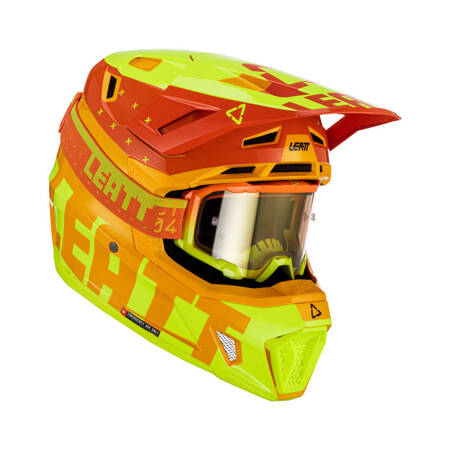 LEATT (2023) KASK MOTO 7.5 V23 (+ GOGLE VELOCITY 4.5 IRIZ GRATIS) HELMET KIT CITRUS KOLOR ŻÓŁTY FLUO/POMARAŃCZOWY ROZMIAR L (59-60 cm)