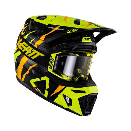 LEATT (2023) KASK MOTO 8.5 CITRUS V23 (+ GOGLE VELOCITY 5.5 GRATIS) HELMET KIT TIGER KOLOR CZARNY/ŻÓŁTY FLUO/POMARAŃCZOWY ROZMIAR L (59-60 cm)