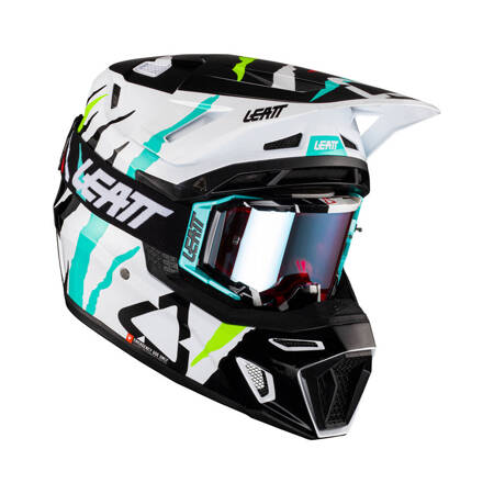 LEATT (2023) KASK MOTO 8.5 V23 (+ GOGLE VELOCITY 5.5 GRATIS) HELMET KIT TIGER KOLOR CZARNY/BIAŁY/NIEBIESKI/ŻÓŁTY FLUO ROZMIAR M (57-58 cm)