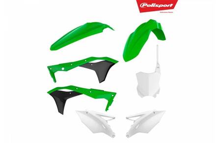 POLISPORT KOMPLET PLASTIKÓW KAWASAKI KX 250F '17-'20 W ZESTAWIE TABLICA PRZEDNIA (8665900002) KOLOR ZIELONO BIAŁY OEM