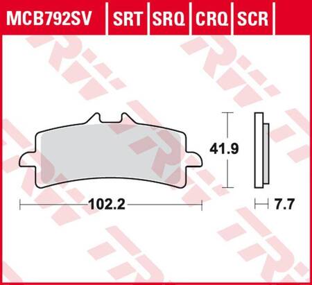 TRW LUCAS ZF KLOCKI HAMULCOWE KH447 SINTER TRACK DUCATI V4 1000 PANIGALE '19-, MONSTER 1200 '16-, MULTISTRADA 1260 '18-, KTM DUKE 690 '13-'20, SUZUKI GSX-R 600/750 '11-'16, TRIUMPH DAYTONA 675 '11-'16, HUSQVARNA NUDA 900 '12-'14 PRZÓD