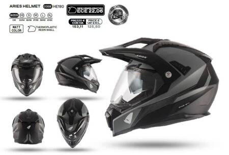 UFO 2023/07 KASK ARIES OFFROAD / DUAL / TOURER / CROSSOVER Z DASZKIEM KOLOR CZARNY/SZARY ROZMIAR S - UFO KOLEKCJA 2023